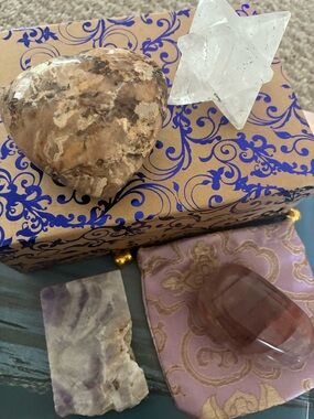 Four Piece Crystal Gift Box - Fire Quartz, Quartz Merkabah, Black Opal, Amethyst